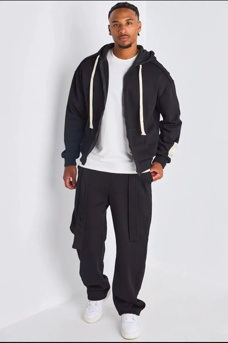 Ensemble 2 pièces : Veste à imprimé au dos  + jogging noir ceinturé