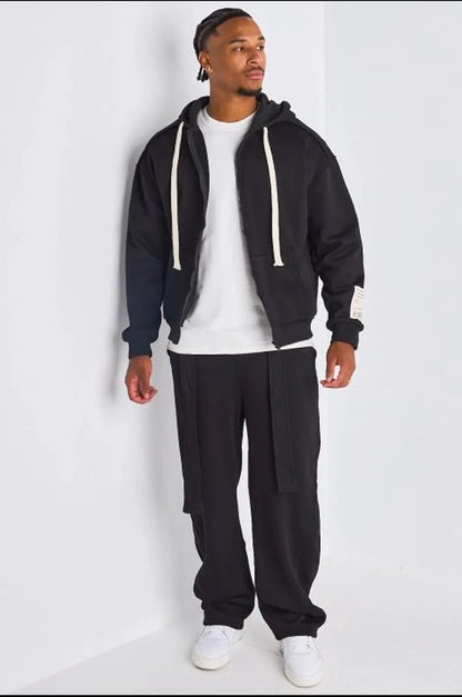 Ensemble 2 pièces : Veste à imprimé au dos  + jogging noir ceinturé