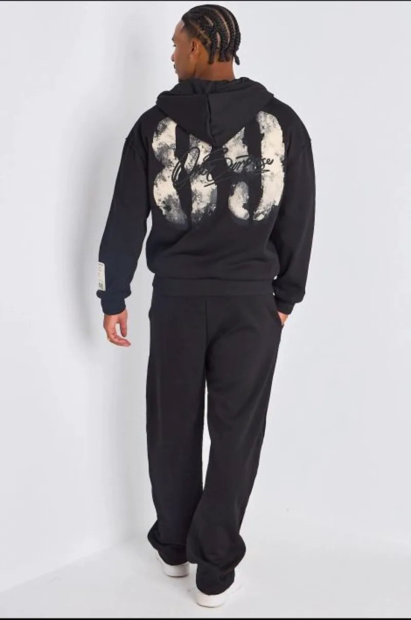 Ensemble 2 pièces : Veste à imprimé au dos  + jogging noir ceinturé