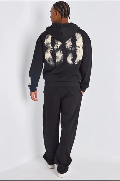 Ensemble 2 pièces : Veste à imprimé au dos  + jogging noir ceinturé