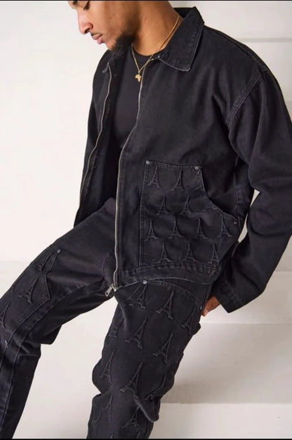 Two-piece set: denim jacket + black jeans