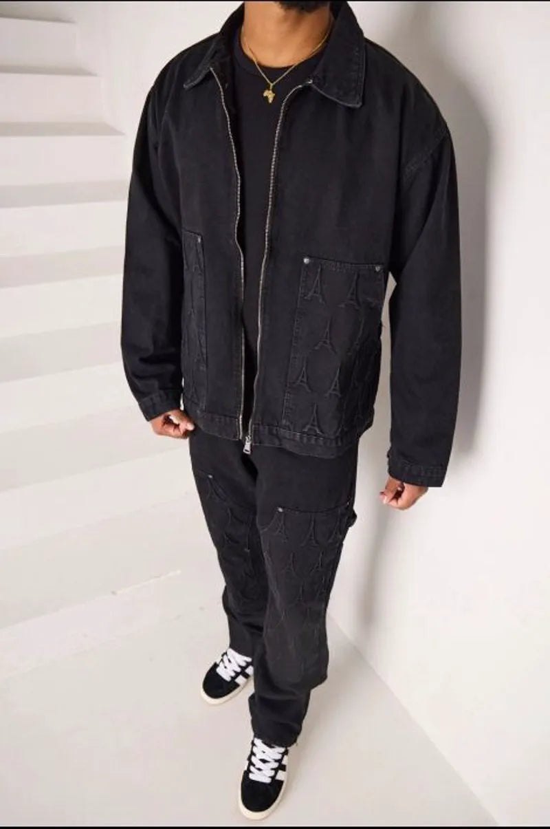 Two-piece set: denim jacket + black jeans