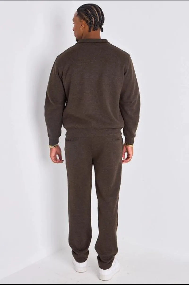 Ensemble 2 pièces : veste + jogging marron en laine