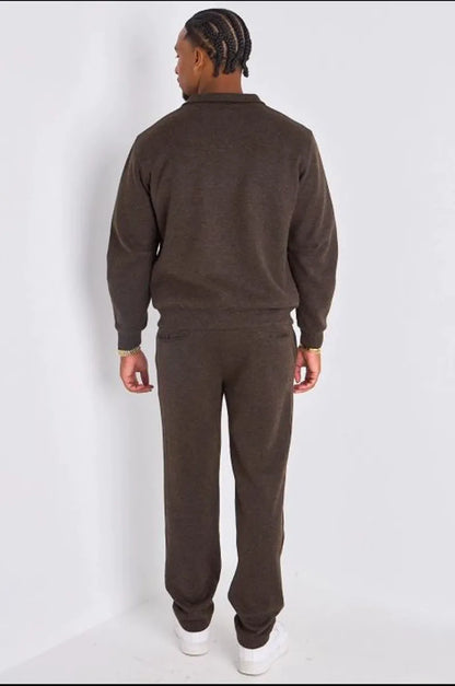 Ensemble 2 pièces : veste + jogging marron en laine