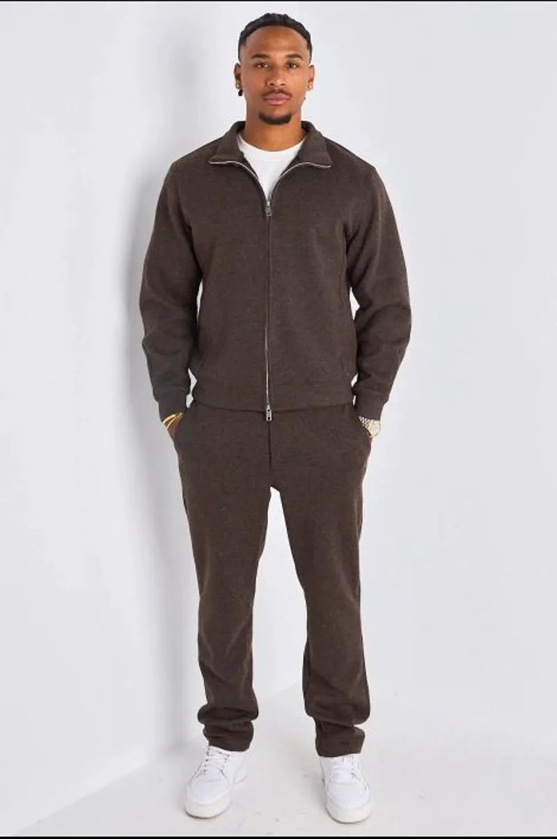 Ensemble 2 pièces : veste + jogging marron en laine