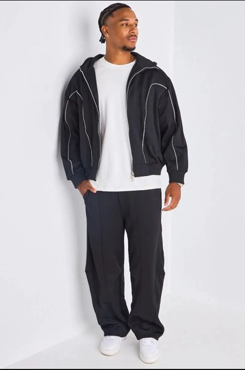 Ensemble 2 pièces : veste + jogging noir à empiècement zip