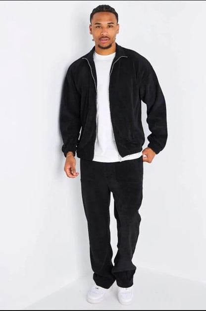 Ensemble 2 pièces : veste zippée + jogging côtelé noir