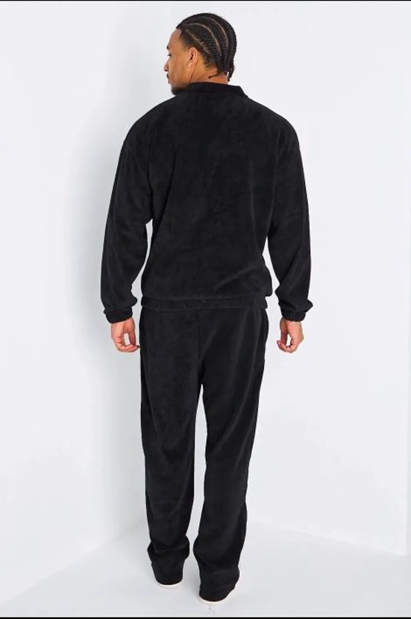 Ensemble 2 pièces : veste zippée + jogging côtelé noir