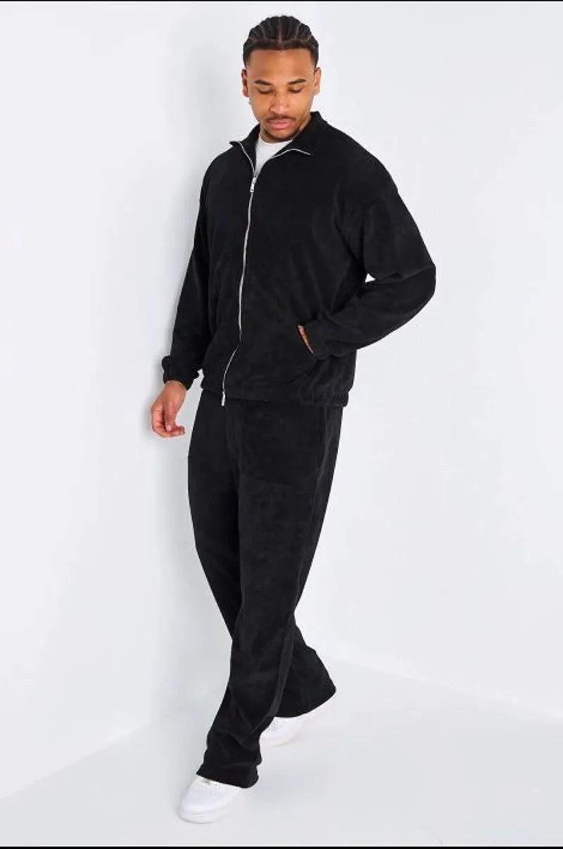 Ensemble 2 pièces : veste zippée + jogging côtelé noir