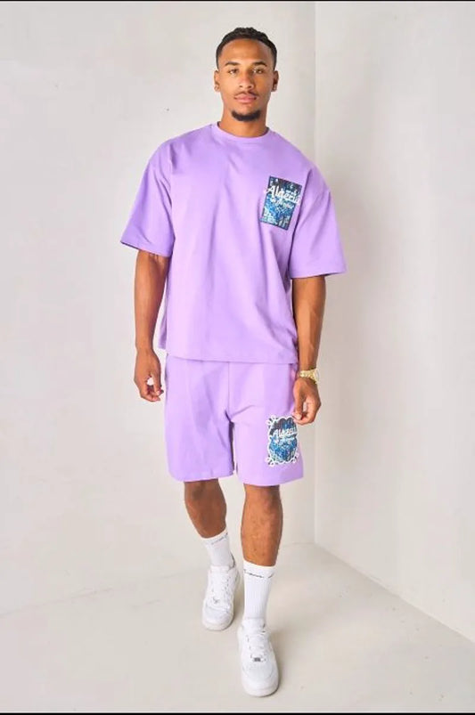 "algeria" purple two-piece set: t-shirt + shorts
