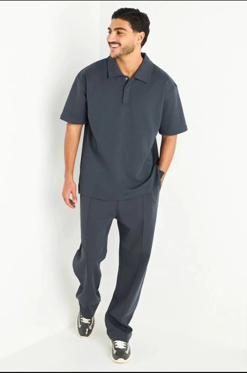 Ensemble anthracite haut col à rabats + pantalon