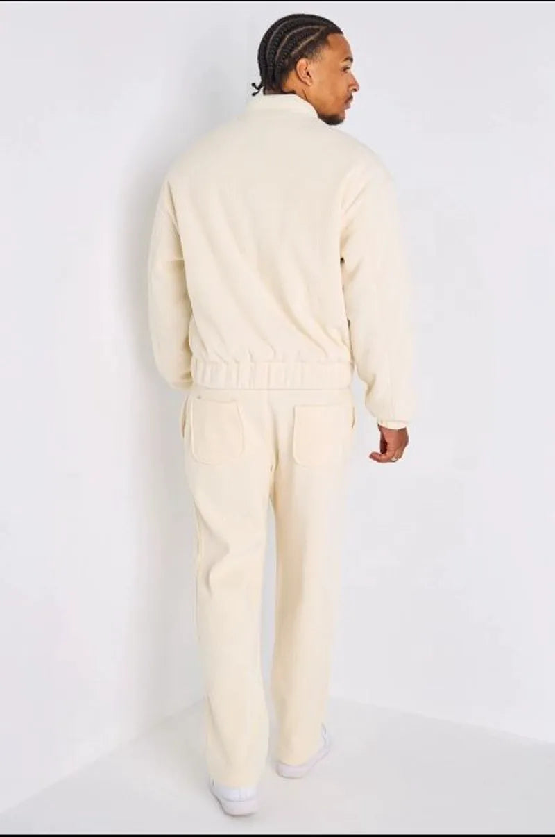 Ensemble deux pièces beige veste + pantalon effet velour côtelé