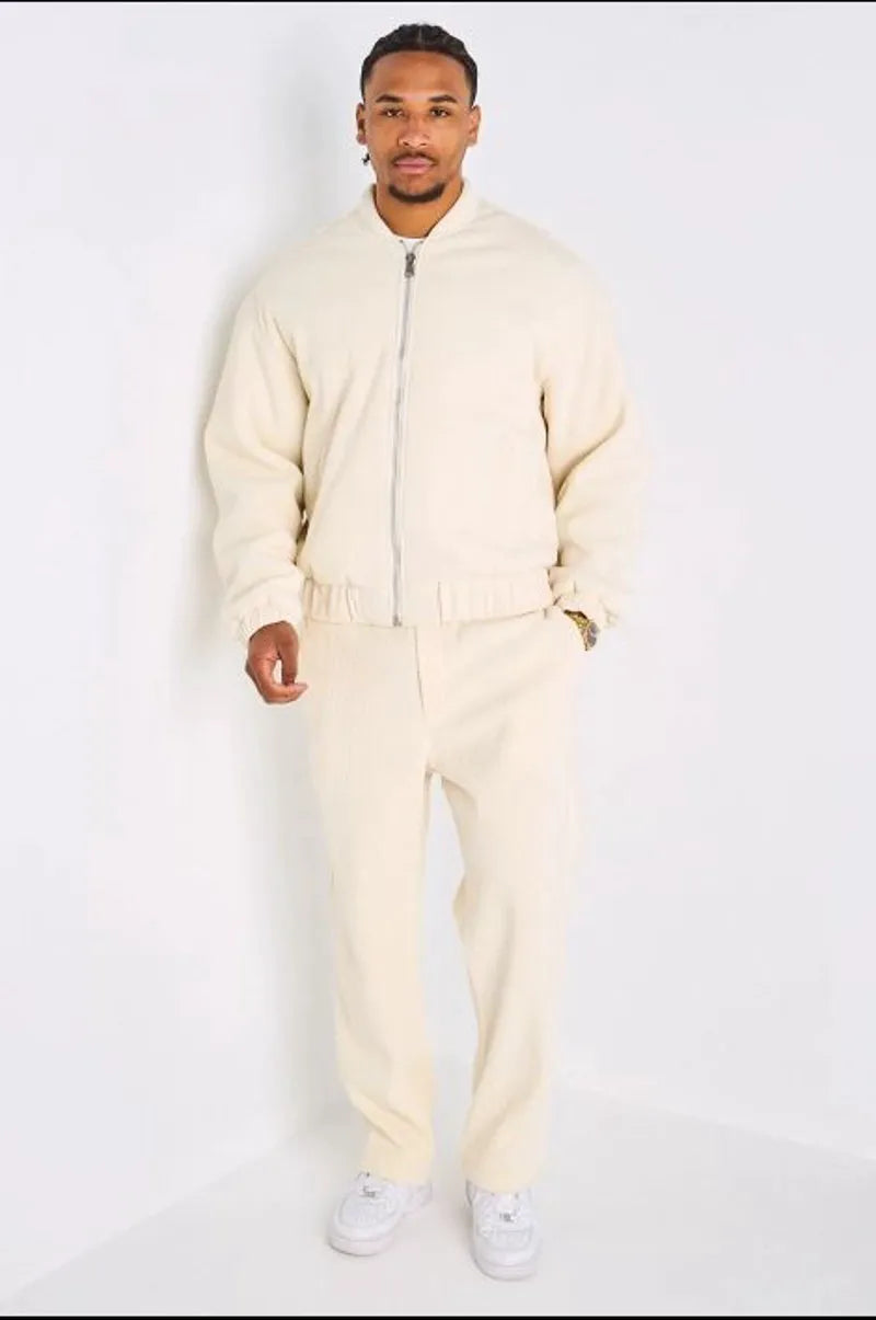 Ensemble deux pièces beige veste + pantalon effet velour côtelé