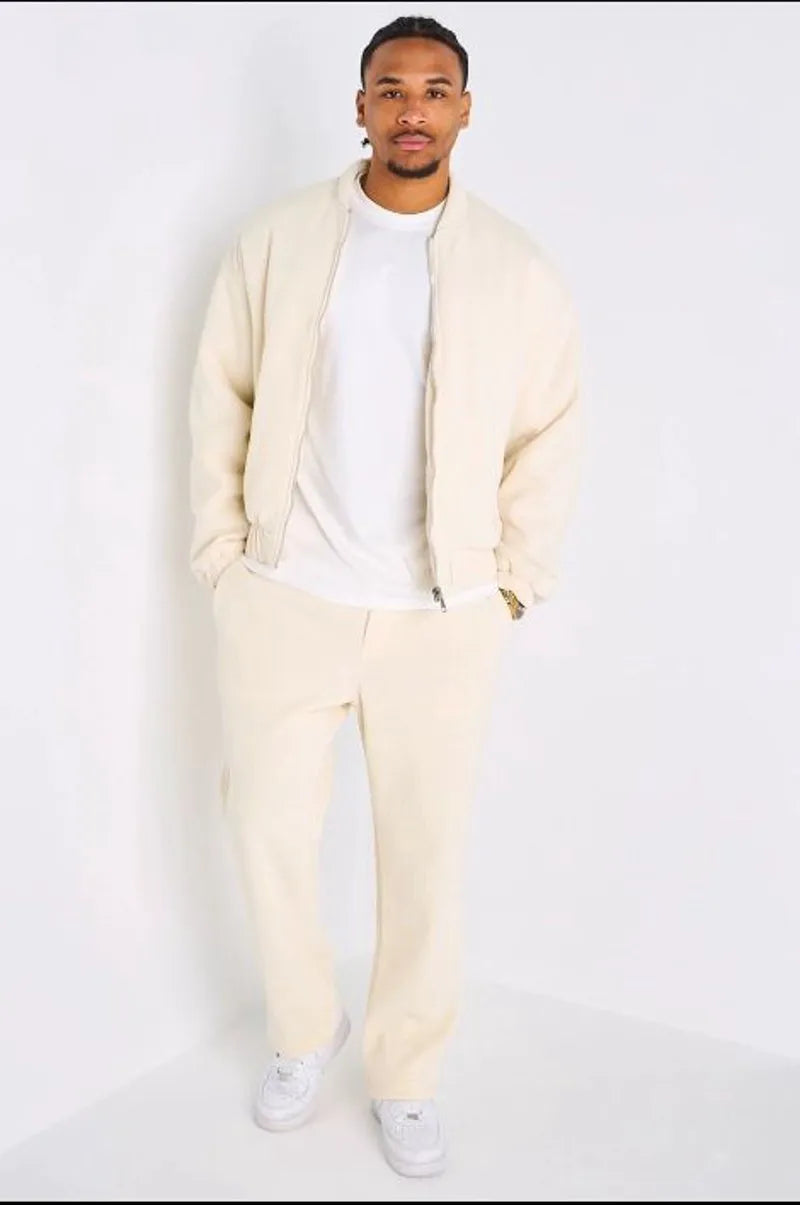 Ensemble deux pièces beige veste + pantalon effet velour côtelé