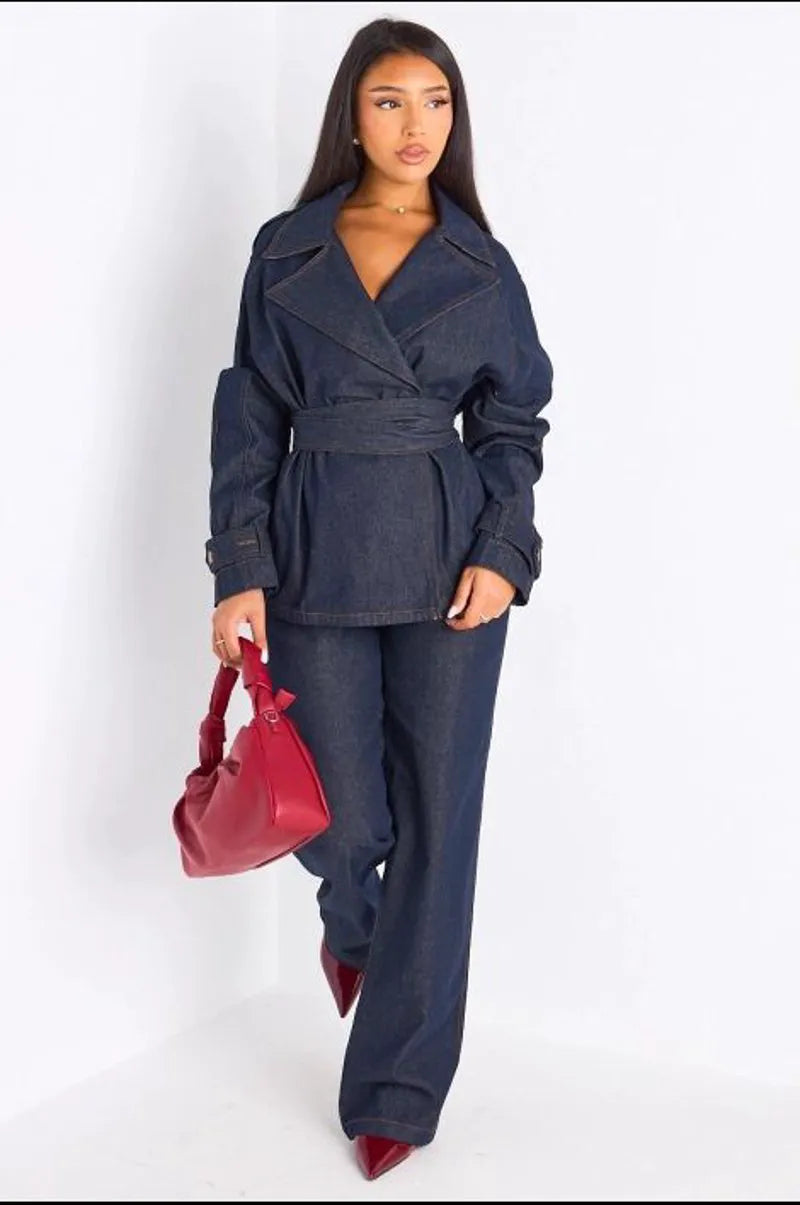 Ensemble deux pièces en jean's brut veste + pantalon coupe droite
