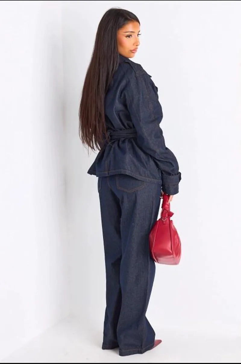 Ensemble deux pièces en jean's brut veste + pantalon coupe droite