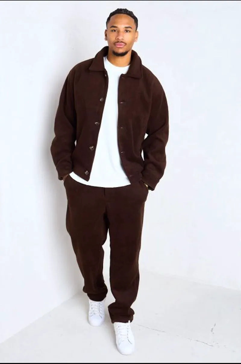 Brown two-piece ensemble: jacket + trousers