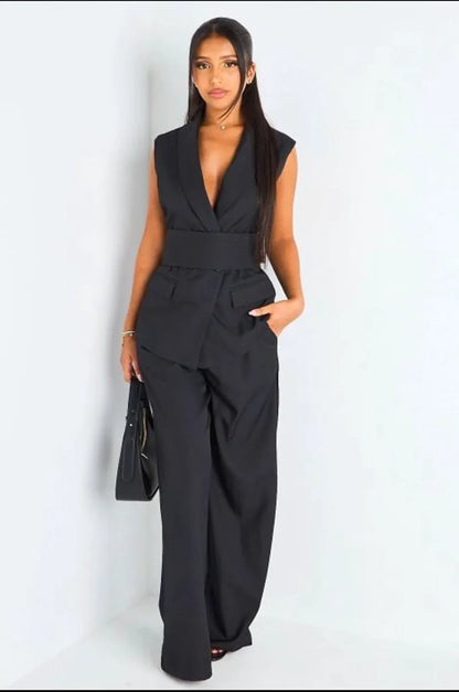 Ensemble deux pièces noir blazer sans manches + pantalon