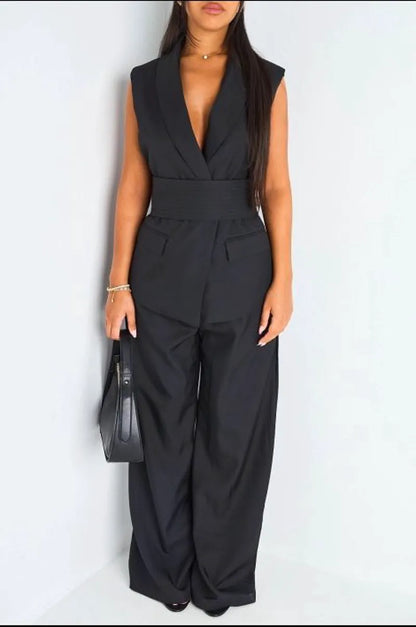 Ensemble deux pièces noir blazer sans manches + pantalon