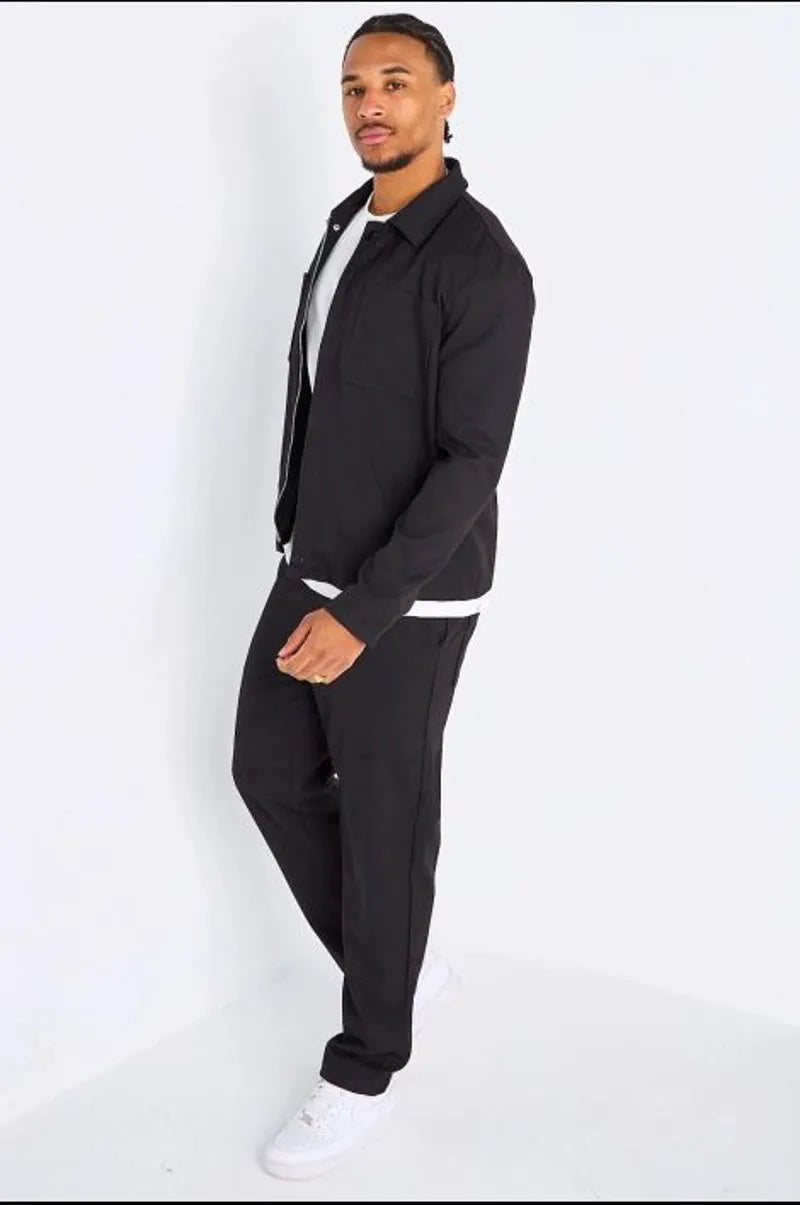 Ensemble deux pièces noir veste à col rabat + pantalon coupe droite