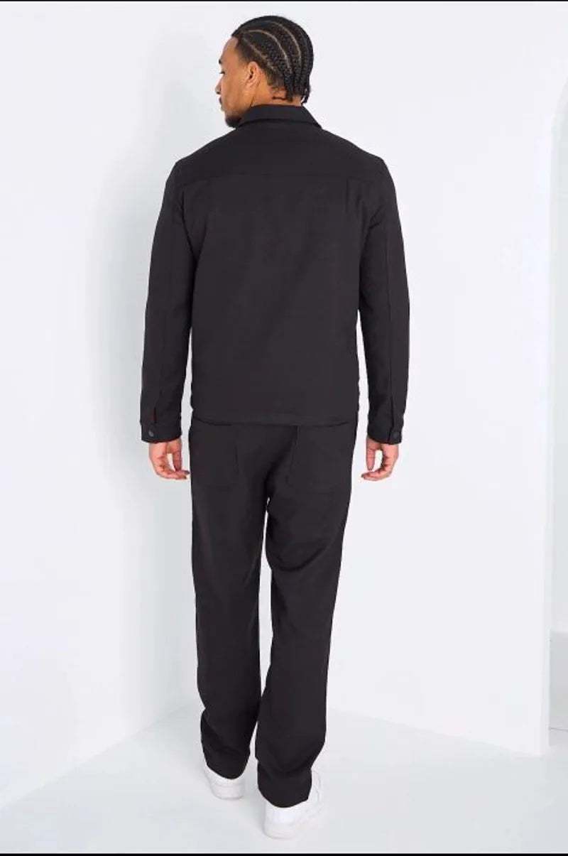 Ensemble deux pièces noir veste à col rabat + pantalon coupe droite