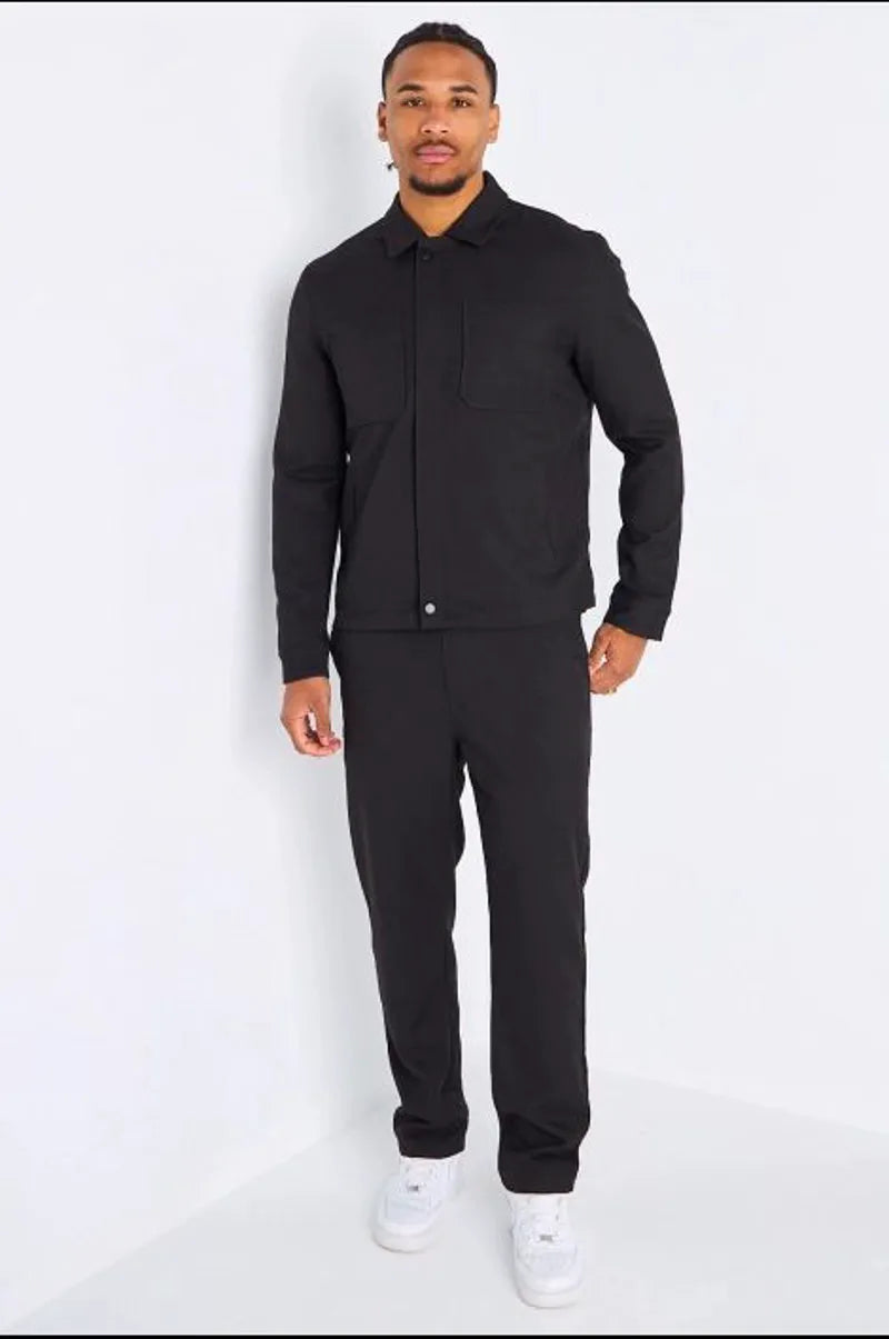 Ensemble deux pièces noir veste à col rabat + pantalon coupe droite