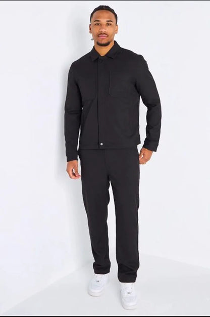 Ensemble deux pièces noir veste à col rabat + pantalon coupe droite
