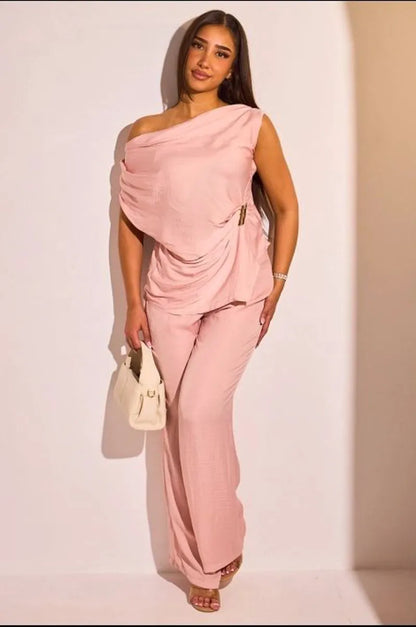 Ensemble deux pièces rose haut sans manches + pantalon