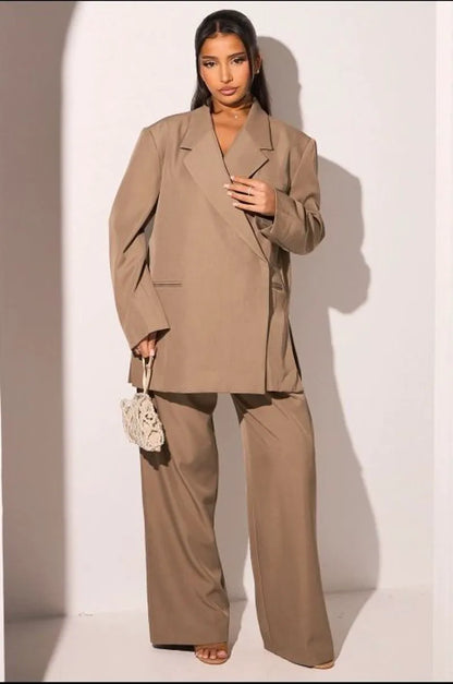 Ensemble deux pièces taupe blazer + pantalon