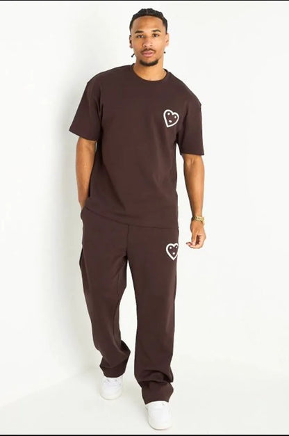 Ensemble marron haut + pantalon avec broderies