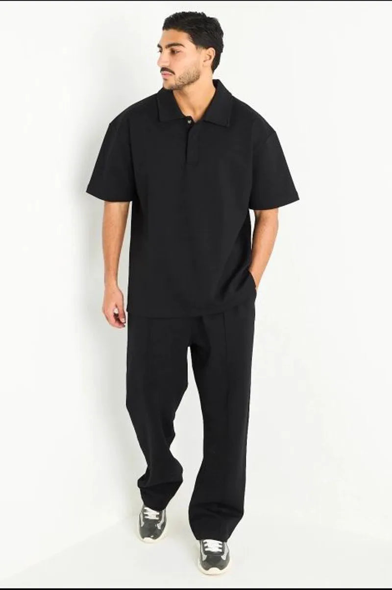 Ensemble noir haut col à rabats + pantalon
