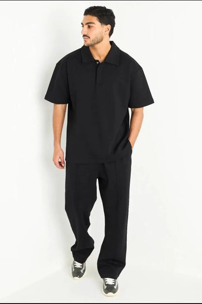 Ensemble noir haut col à rabats + pantalon