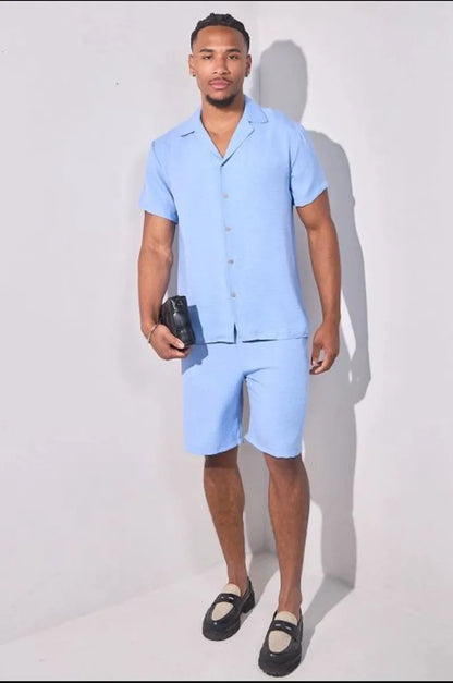 Two-piece set: blue shirt + shorts