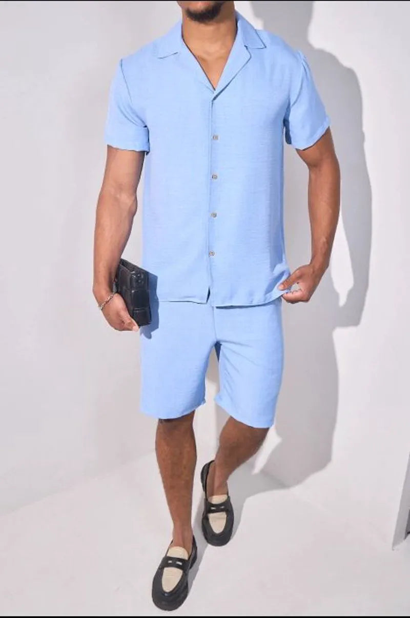 Two-piece set: blue shirt + shorts