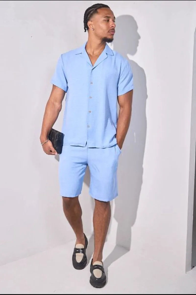 Two-piece set: blue shirt + shorts