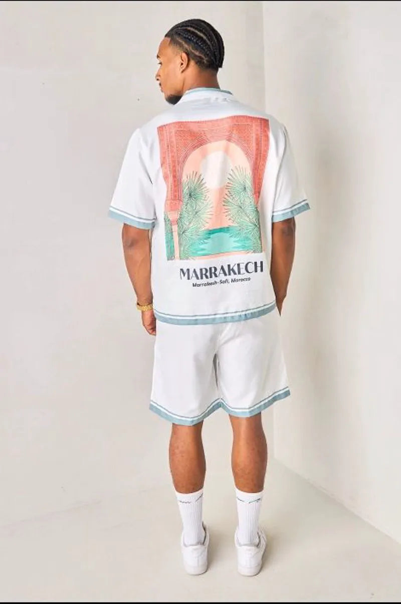 "marrakech" two-piece set: green and white shirt + shorts