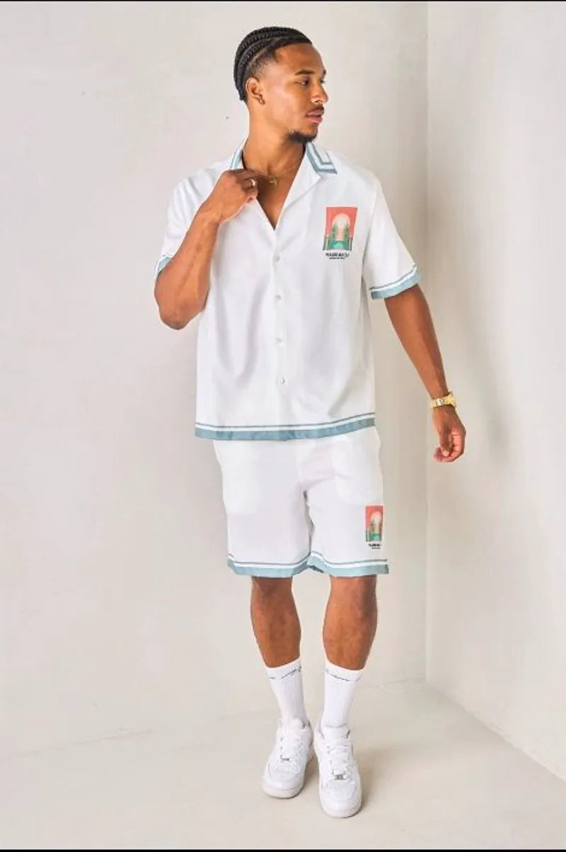"marrakech" two-piece set: green and white shirt + shorts