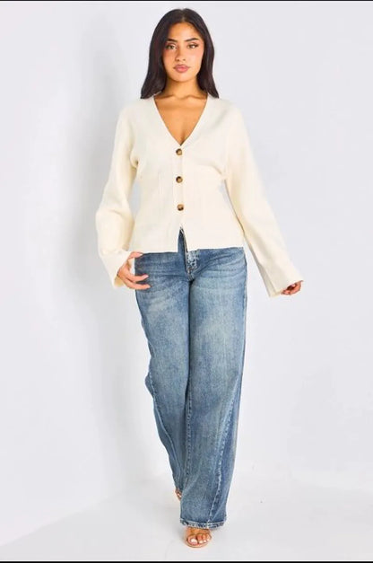 Gilet court en laine à poches blanc