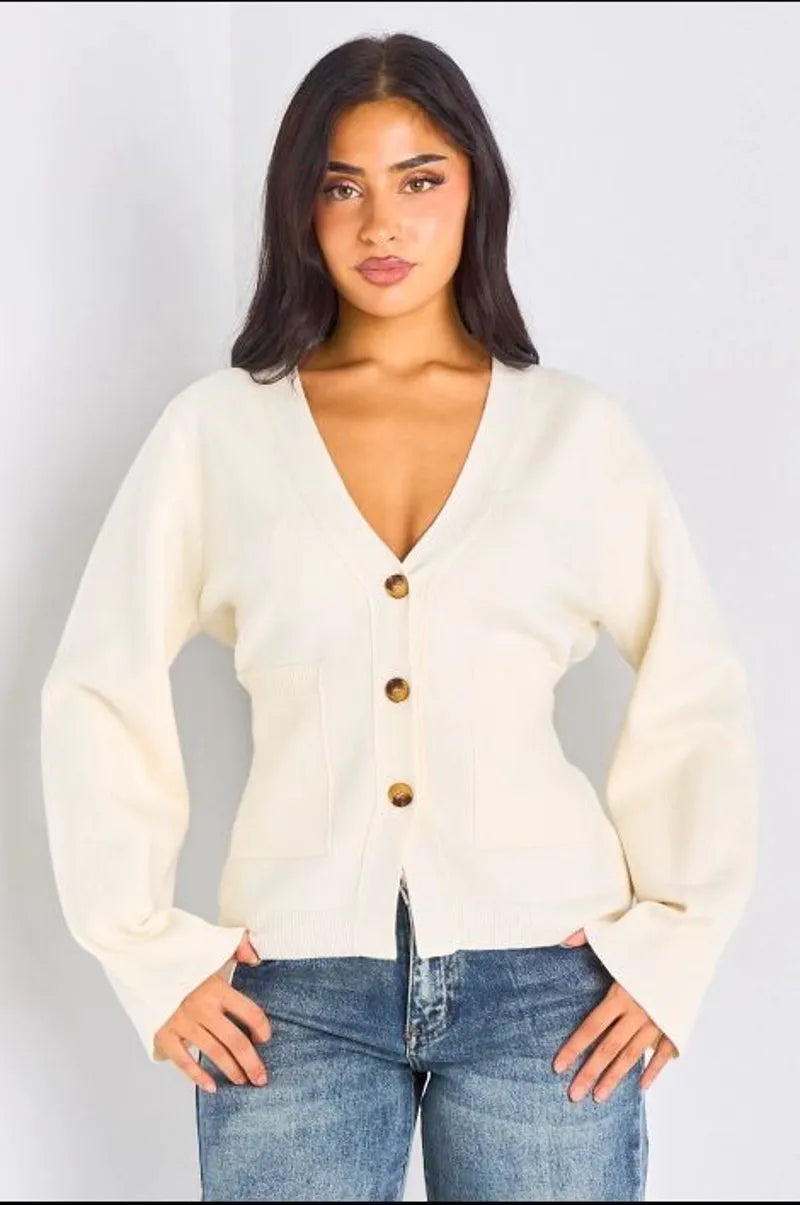 Gilet court en laine à poches blanc