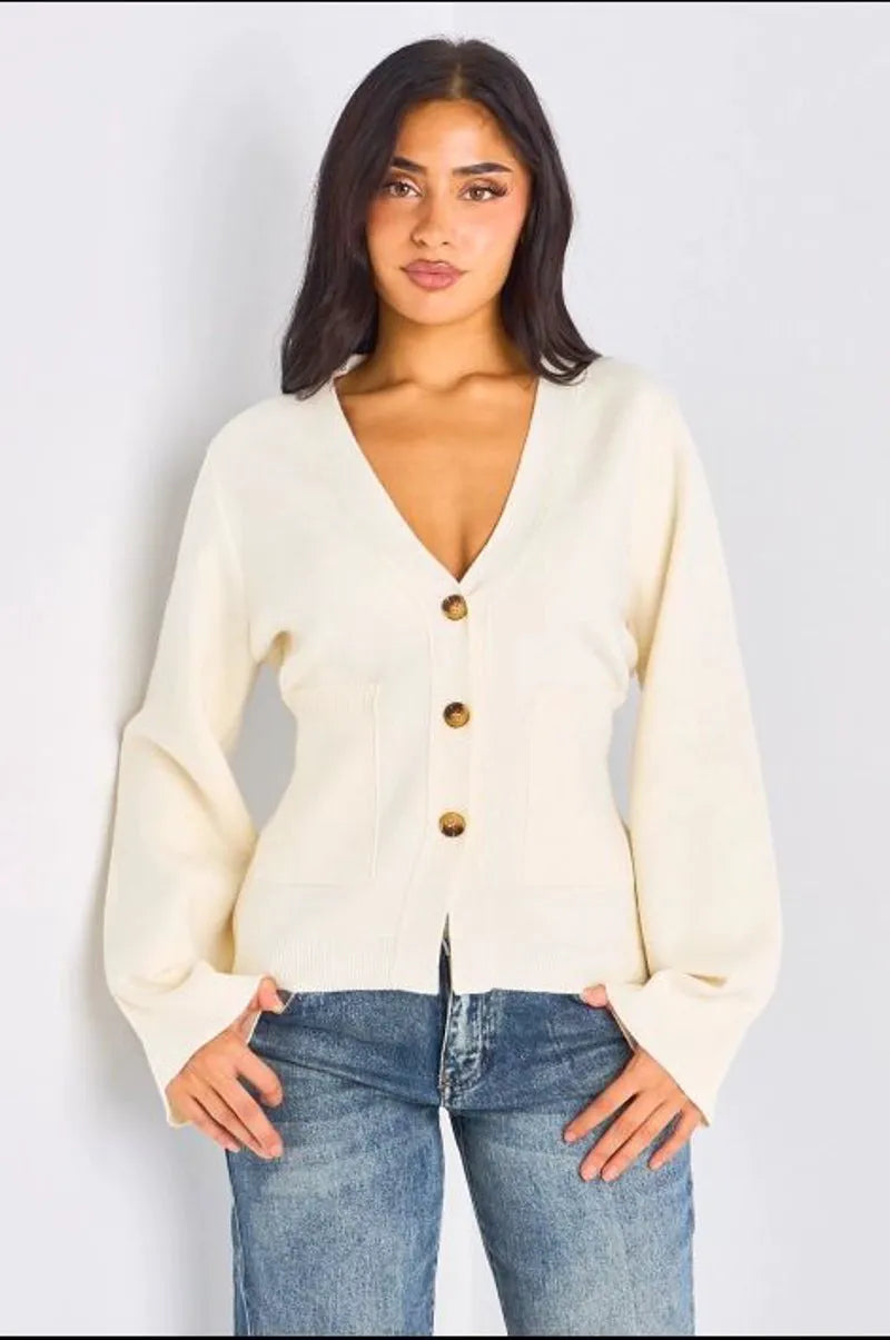 Gilet court en laine à poches blanc