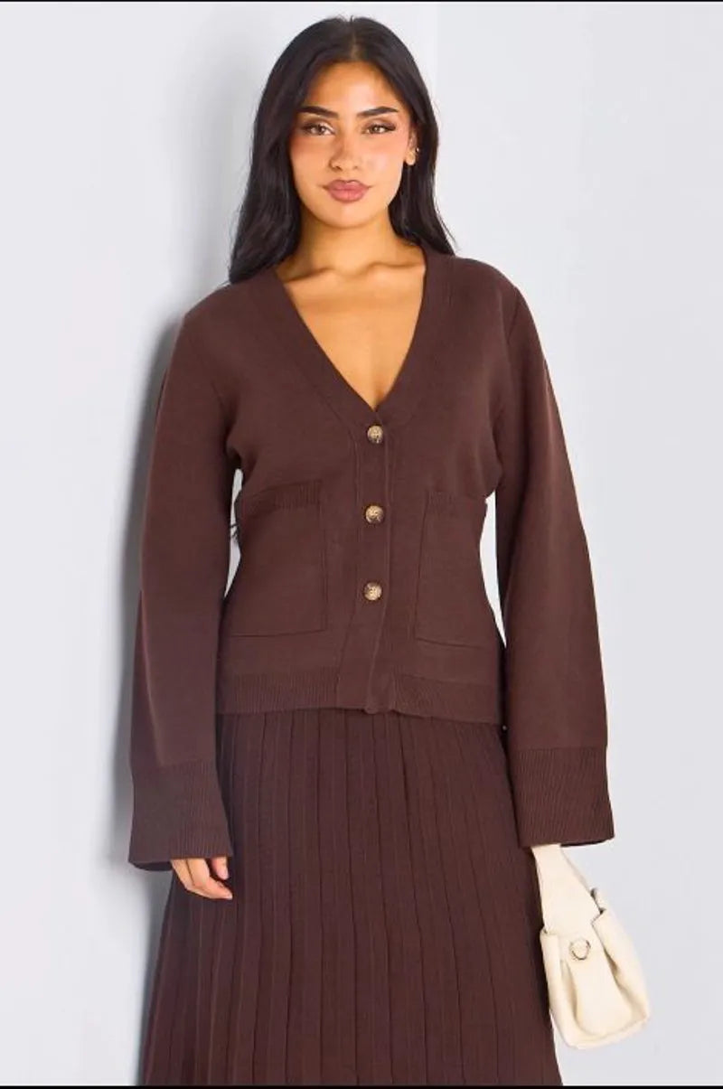 Gilet court en laine à poches marron