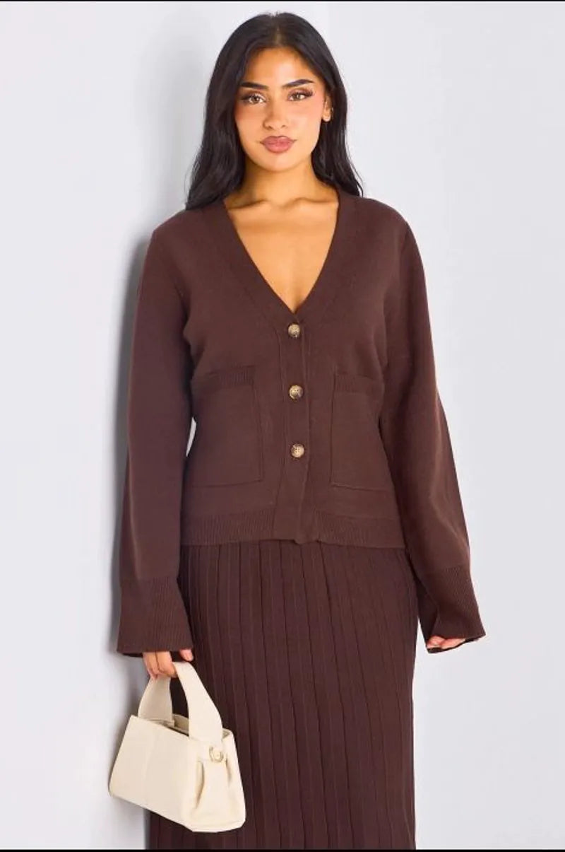 Gilet court en laine à poches marron