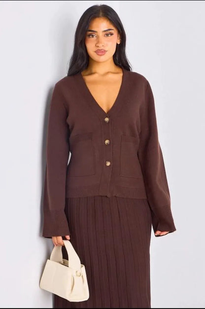 Gilet court en laine à poches marron