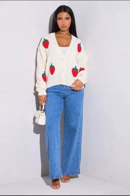 White wool gilet embroidered with strawberries