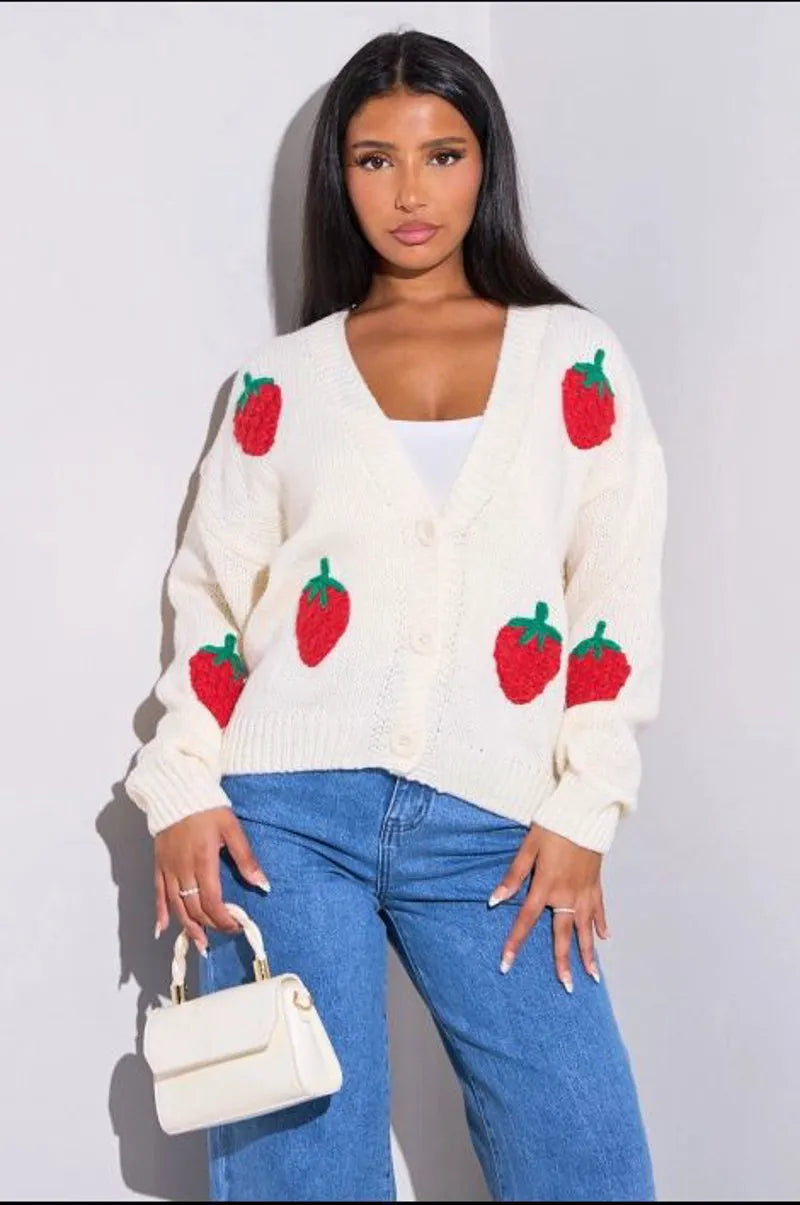 White wool gilet embroidered with strawberries