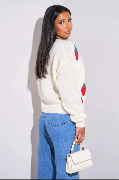 White wool gilet embroidered with strawberries