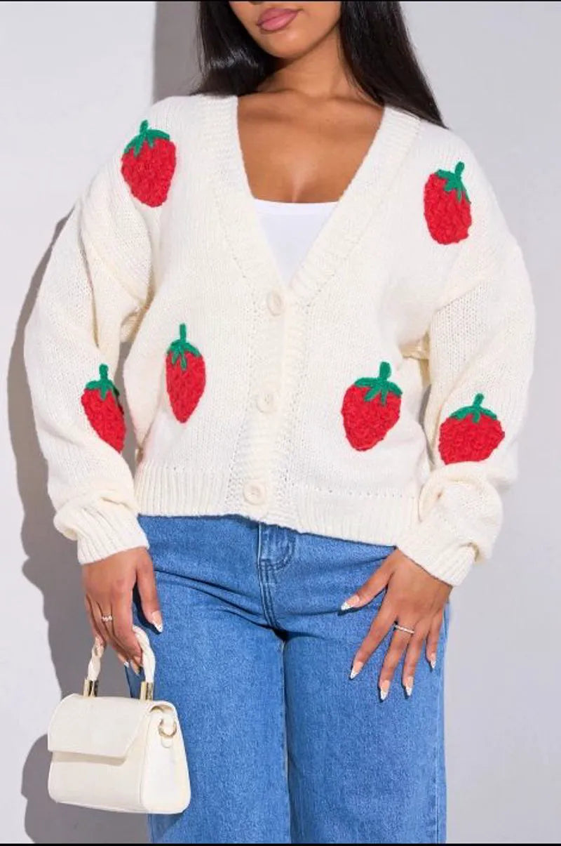White wool gilet embroidered with strawberries