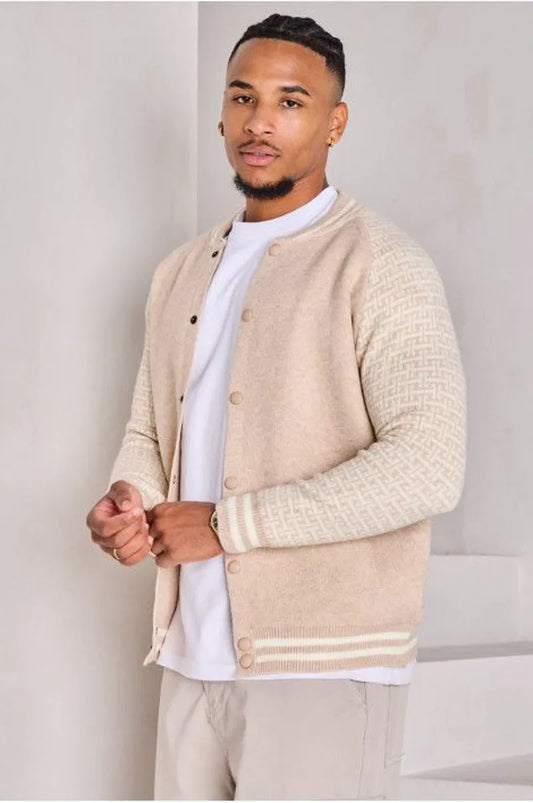 Beige knit vest with patterned sleeves