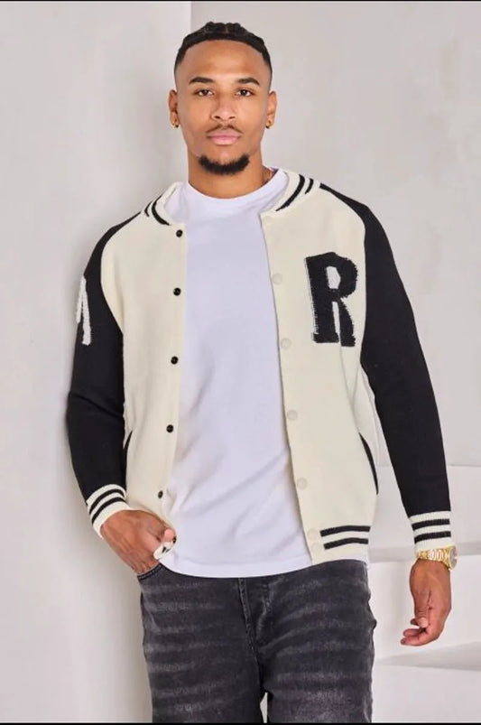 Ecru and black knit vest