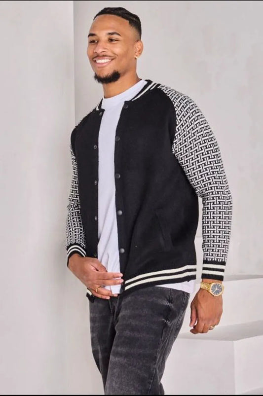 Black knit vest with patterned sleeves
